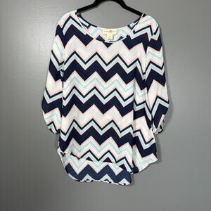 Wishful Park Women's Y2K Chevron White, Blue, & Pink Top - Size Medium - Artsy